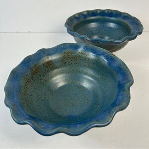 Rustic Blue Stoneware Dinner Bowls (2)